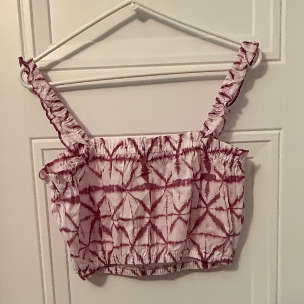 INTERMIX Pink Patterned Ruffle Crop Top - Picture 5 of 5